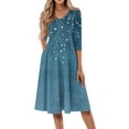thumbnail image 2 of SAATLERI Summer Dresses for Women 2025 3/4 Sleeve Casual V Neck Sun Dresses for Women 2025 Vacation Swing A-Line Cocktail Boho Midi Dress with Pocket, 2 of 4