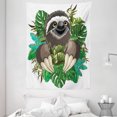 thumbnail image 1 of Sloth Tapestry, Cartoon Mammal on Tropical Jungle with Green Banana Leaves Cute Character, Wall Hanging for Bedroom Living Room Dorm Decor, 60W X 80L Inches, Chocolate Green Ivory, by Ambesonne, 1 of 2