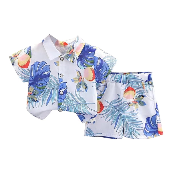 Odeerbi 0-7 Años Niños Niñas Verano Hawaiian Outfits Algodón Playa Tropical Impreso Manga Corta Camisa Pantalones Cortos Conjunto Dos Piezas
