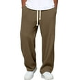 thumbnail image 2 of Dresfit Wide Leg Sweatpants Men Drawstring Waffle Pants Casual Baggy Textured Lounge Pant Solid Breathable Dance Trousers with Pockets Brown XL, 2 of 8