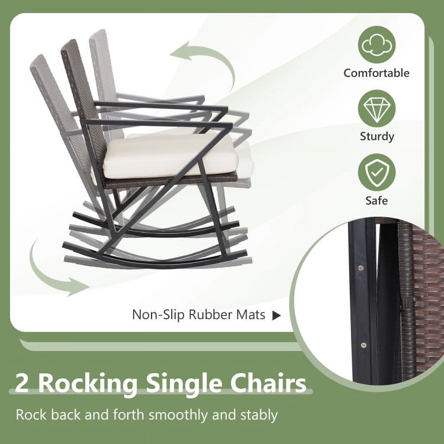 Aimee Lii 4 Piece Patio Wicker Rocking Chairs Set with Heavy-Duty Metal Frame, Backyard Furniture, White