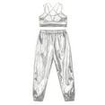 thumbnail image 4 of Hansber Kids Girls Hip Hop Dance Outfits Metallic Camisole  Crisscross Strappy Back Crop Top and Shiny Pants Silver 6, 4 of 5