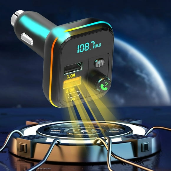 Dvkptbk Wireless Charging Mp3 Player Can Be Inserted Into USB Card Qc3.0 Fast Charging Voltage Monitoring Cool Lighting Universal Car Bluetooth for Car Models Car Accessories