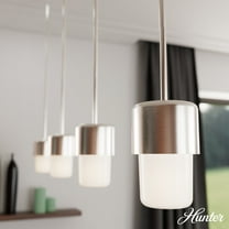 Hunter - Station 1-light Brushed Nickel, Mini Pendant Light, Dimmable, Cylinder Shaped, for Bedrooms, Dining, Living Rooms - 19278