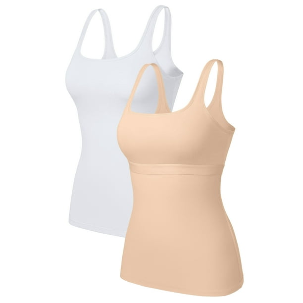 Tank Top With Built In Bra For Women,Push Up Wireless Shelf Bra,Spaghetti Strap Sports Tops Basic Layer