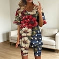 thumbnail image 2 of VBVC Women's 4th of July 2 Piece Set, Ladies' Flag Print V-Neck Top and Biker Shorts, Patriotic Summer Loungewear For Women,Wine,S-3XL, 2 of 7