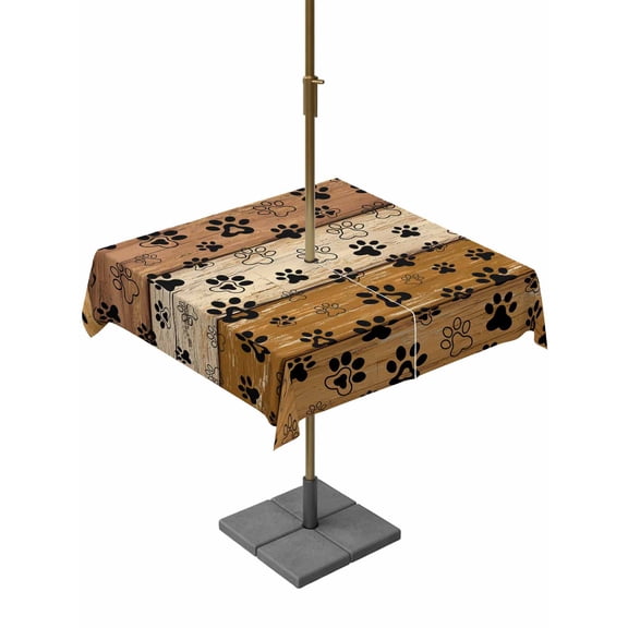 Outdoor Tablecloths with Umbrella Hole & Zipper, Yellow Brown 60x60 Inch Square Tablecloths, Farmhouse Dog Paw Vintage Waterproof Table Cloth, Patio/Pool/Picnic Table Covers