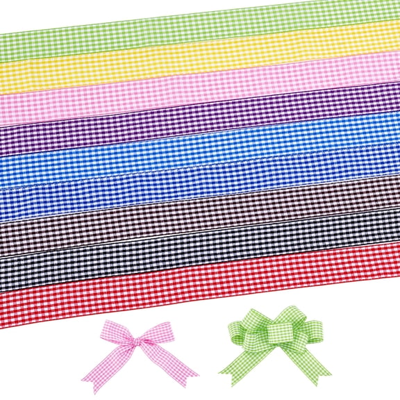 45 Yards Pastel Wired Edge Plaid Ribbon 9 Colors Polyester Gingham Ribbon 1 inch Plaid Fabric Ribbons