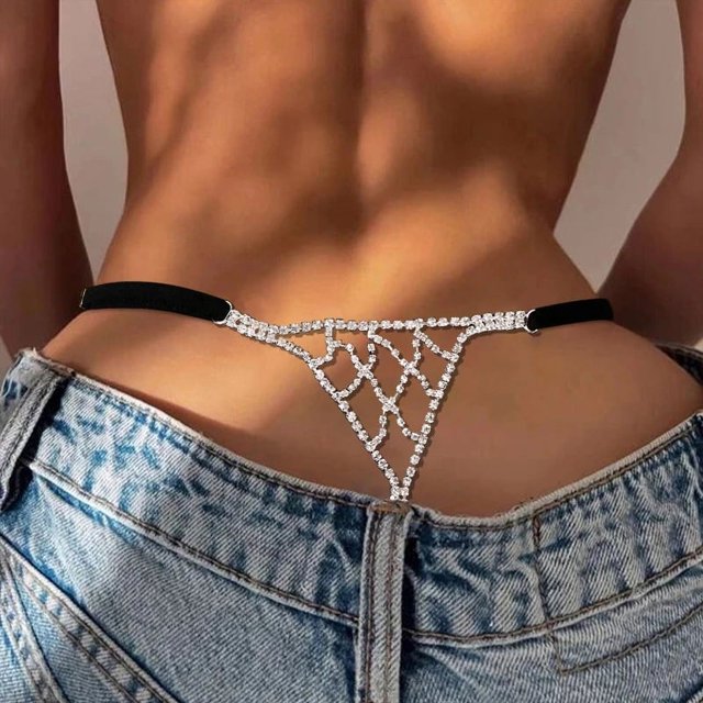 Tanga de cristal con diamantes de imitación, ropa interior sexy, cadena para el cuerpo