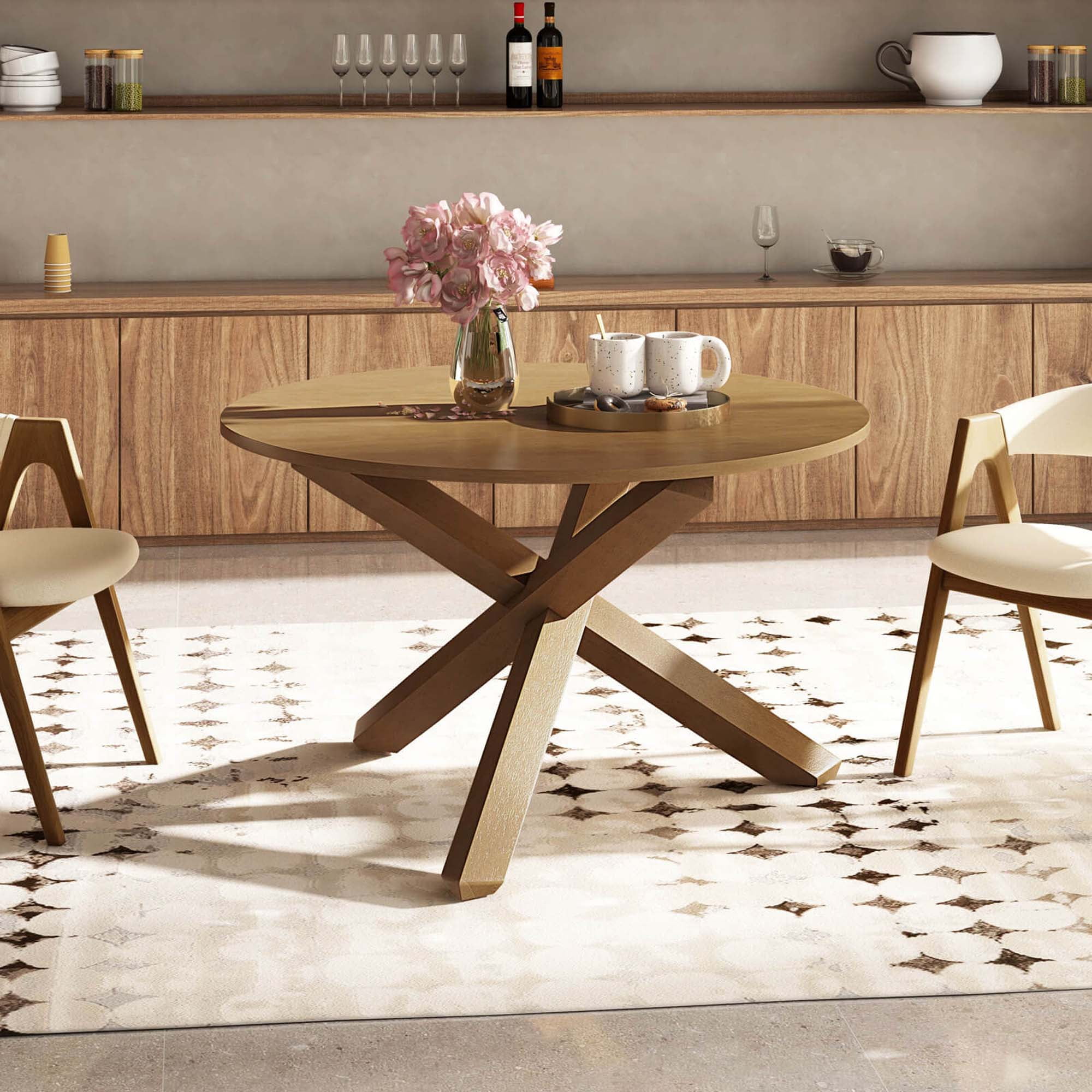 Costway 47" Round Dining Table with Solid Acacia Wood Legs for 4-6 Person for Kitchen