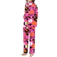 thumbnail image 4 of Womens Halloween Pajamas Theme Full Printed 2 Pc Long Sleeve Pocket Button Down Lapel Shirts Loose Casual Pants Soft Fall Winter Silk Nightwear Cute Comfy Loungewear Sets Woman Hot Pink L, 4 of 7