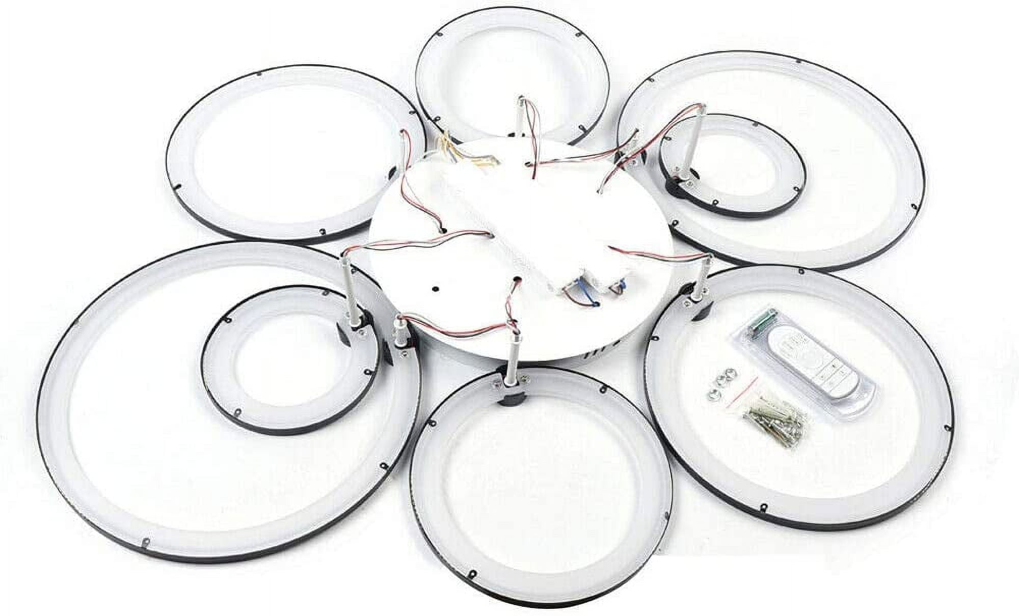 Fichiouy Modern LED Ceiling Lights Acrylic 8 Circle Ring Chandelier Lamp Fixture Dimming 3 Colors with Remote Control Black 150W