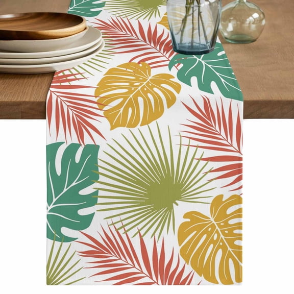 Table Runners 120 Inches Long Dress Scarves, Colorful Palm Leaves Farmhouse Coffee/Dining/Kitchen Table Decor Table Runner for Living Room, Tropical Botanical Summer 13x120 Inch