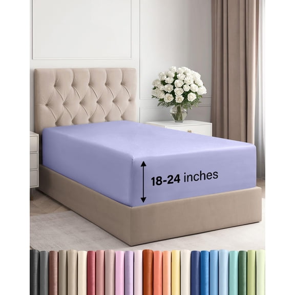 JJEAN-Extra Deep Twin XL Fitted Sheet - Hotel Luxury Single Fitted Sheet Only - Easily Fits 18 inch to 24 inch Mattress - Ultra Soft, Wrinkle & Fade Free w/Extra Deep Pocket - Breathable & Comfy - La