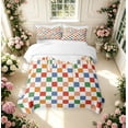 thumbnail image 2 of Manfei Checkered Art Twin Quilt Set,Geometric Plaid Twin Coverlet Set,Green Orange Blue,2-Piece,1 Bedspread and 1 Pillowcase, 2 of 7