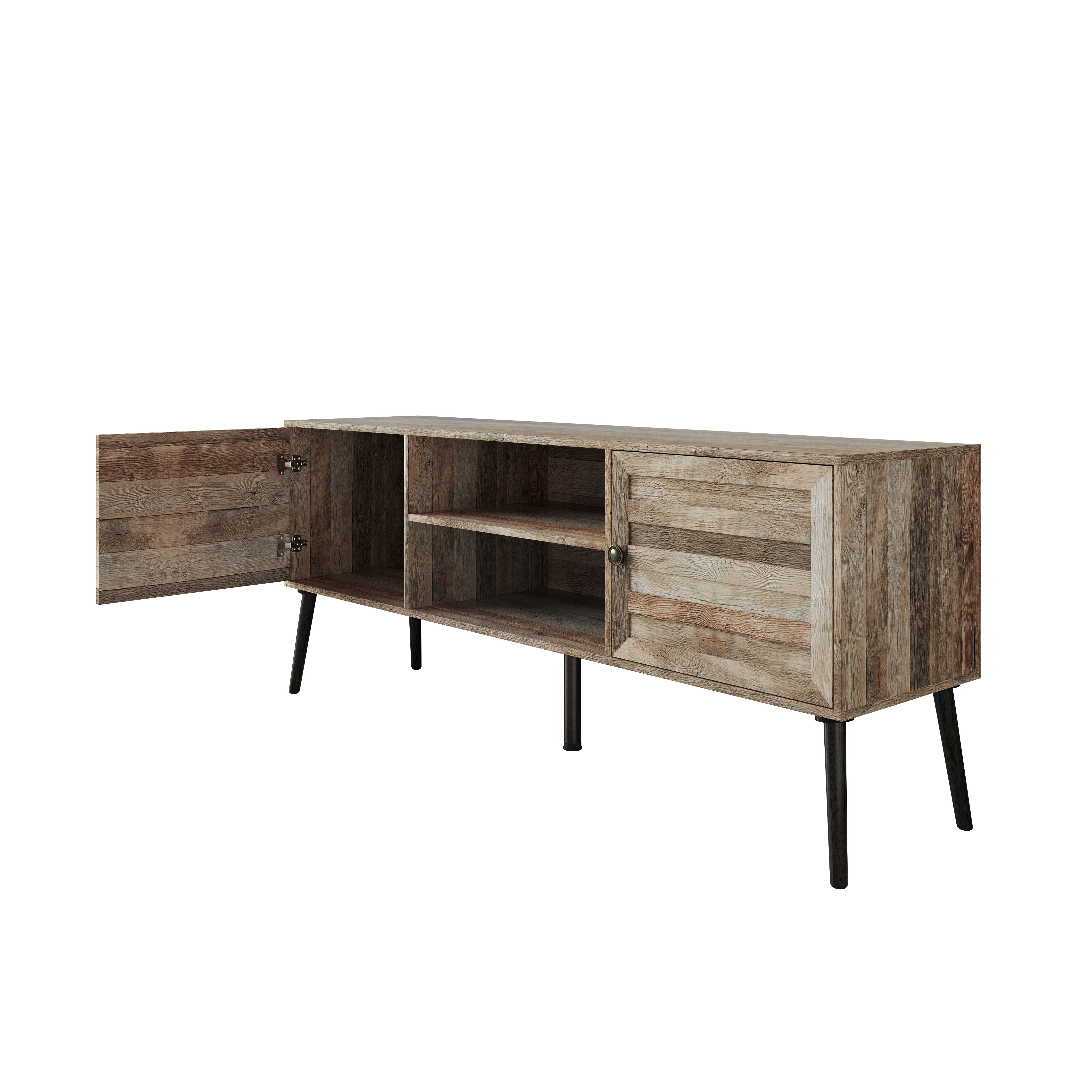 Home Design Dixon 63" TV Stand with Spacious Storage Compartments and Open Shelves, Modern Vintage Design for Living Room, Natural Oak