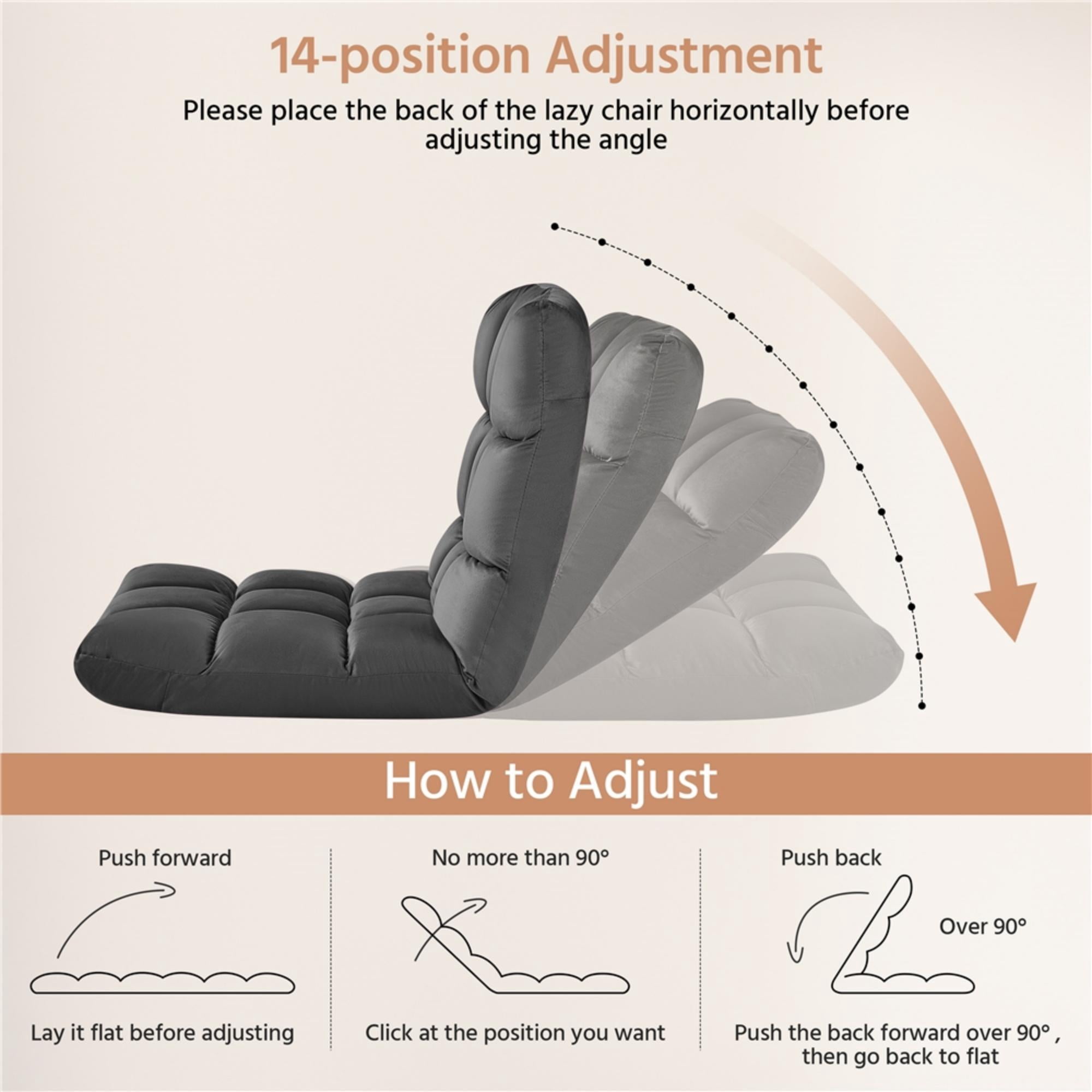 Alden Design Floor Folding Gaming Sofa with 14 Adjustable Positions, Gray