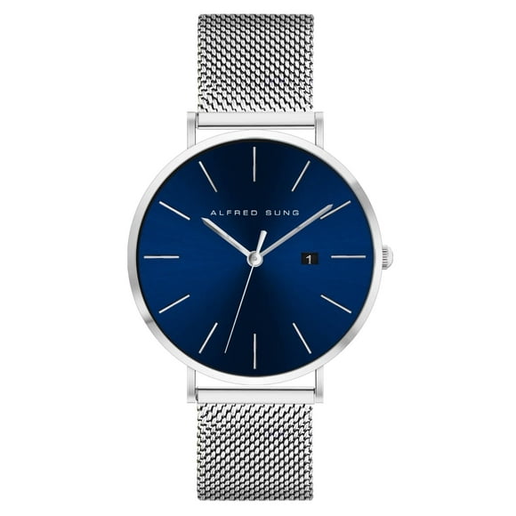 Alfred Sung Metropolitan Date Black Dial Black Stainless Steel Mesh Strap watch
