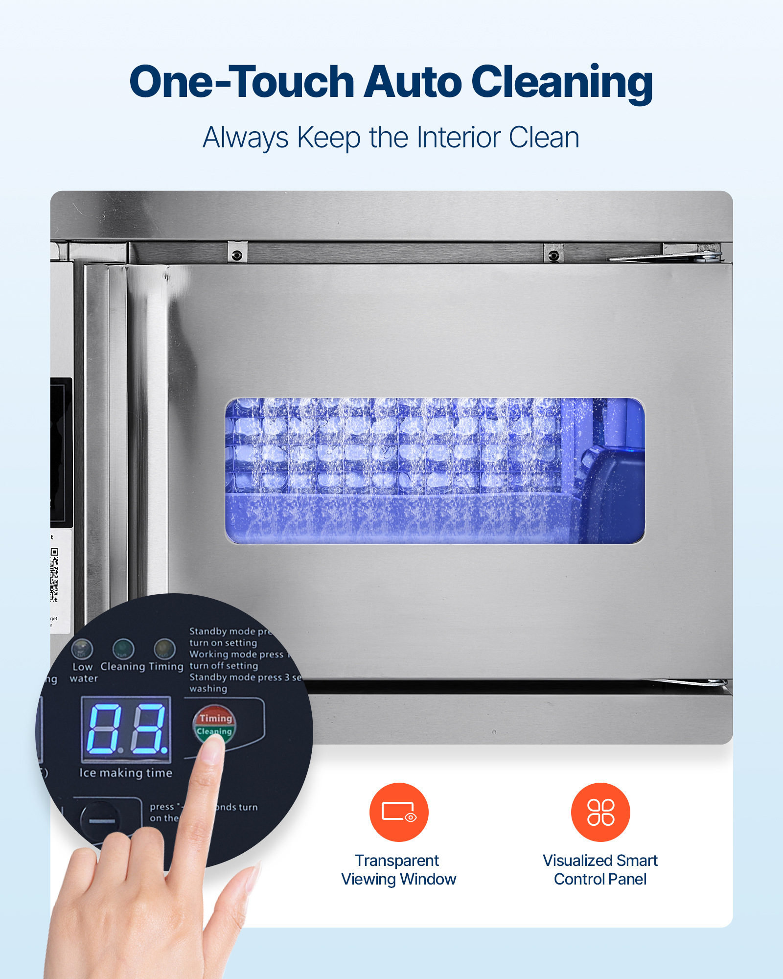 VEVOR Commercial Ice Maker Machine, 132 lbs/24H Stainless Steel Ice Machine with Worktop, 30 lbs Storage & 70 Cubes/Cycle,Self-Cleaning Freestanding Ice-Making for Home Bar Office Restaurant Kitchen