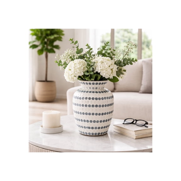 Textured Vase with Dot Pattern for Living Room Decor - Contemporary Flower Vase for Home, Bedroom, and Office - Home Accent for Entryway Console Table and Kitchen Styling - 13", Blue & Ivory