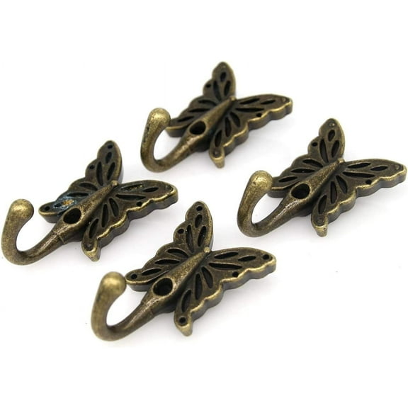 ABCISI 4 PCs Vintage Antique Bronze Butterfly Shaped Wall Hooks, Wall Mounted Hanger for Coat Cloths Hat Towel, Home Decoration for the Bedroom and Living Room (Length 1-3/8-in Width 2-11/64-in)