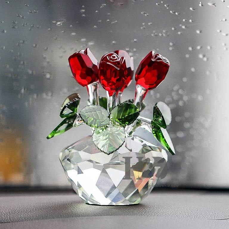 Homemaxs Glass Flowers Crystal Rose Glass Roses with Stems Crystal Figurines Collectibles, Size: 8.50