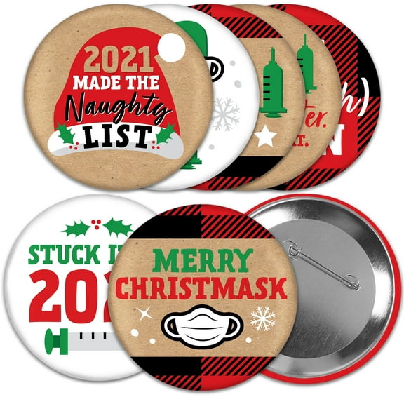 Big Dot of Happiness 2021 Normal (ish) Again - 3 inch Funny After Quarantine Christmas Decorations Badge - Pinback Buttons - Set of 8