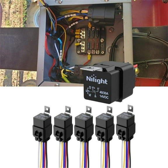 Nilight 5 Pcs Waterproof 40/30 A Heavy Duty 12 AWG Tinned Copper Wires 5 Pin SPDT 12V Automotive Relay and Harness Set