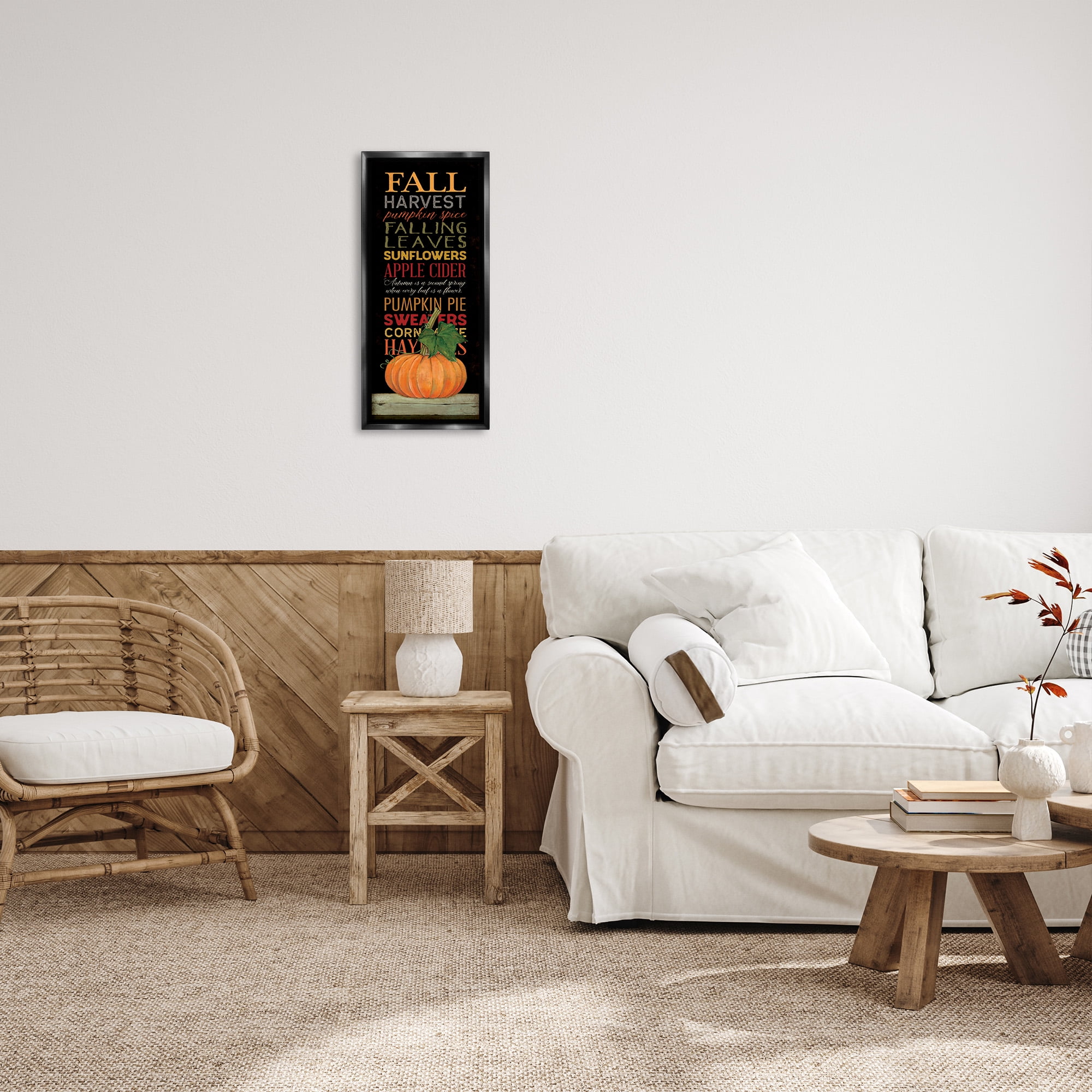 Stupell Industries Fall Harvest Autumn Seasonal Holiday Painting Black Floater Framed Canvas Art Print Wall Art, 11 x 25