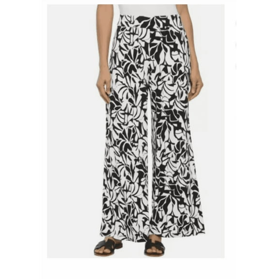 Three Dots Women's Wide-Leg Pull-On Pants, Print (Black/White), Size Large
