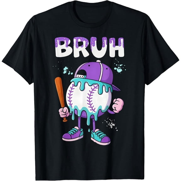 Baseball Ice Cream Drip Youth Bruh Baseball for Girls & Boys T-Shirt, T-Shirt for Kids Youth, 180gsm, 100% Cotton