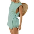thumbnail image 2 of Women Summer Sweater Set Casual Sleeveless Crewneck Side Split Knit Tunic Tops & Slim Shorts Y2K Beach Vacation Set Lake Green S, 2 of 7
