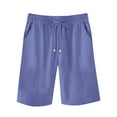 thumbnail image 4 of RYRJJ Cotton Linen Shorts for Women Knee Length Plus Size Summer Casual Beach Elastic Waist Drawstring Comfy Trendy Shorts(Mint Green,L), 4 of 5
