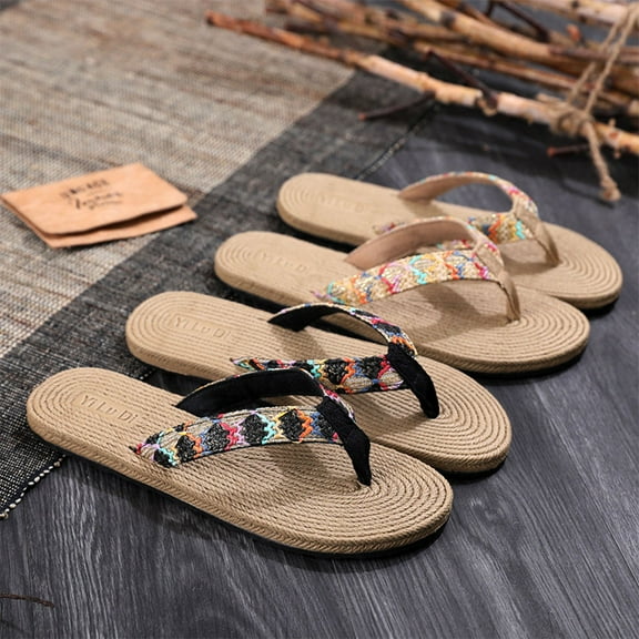 Supvox 1pair Summer Comfortable Flat Bottom Slippers for Women Simulated Straw Woven Design for Outdoor Use
