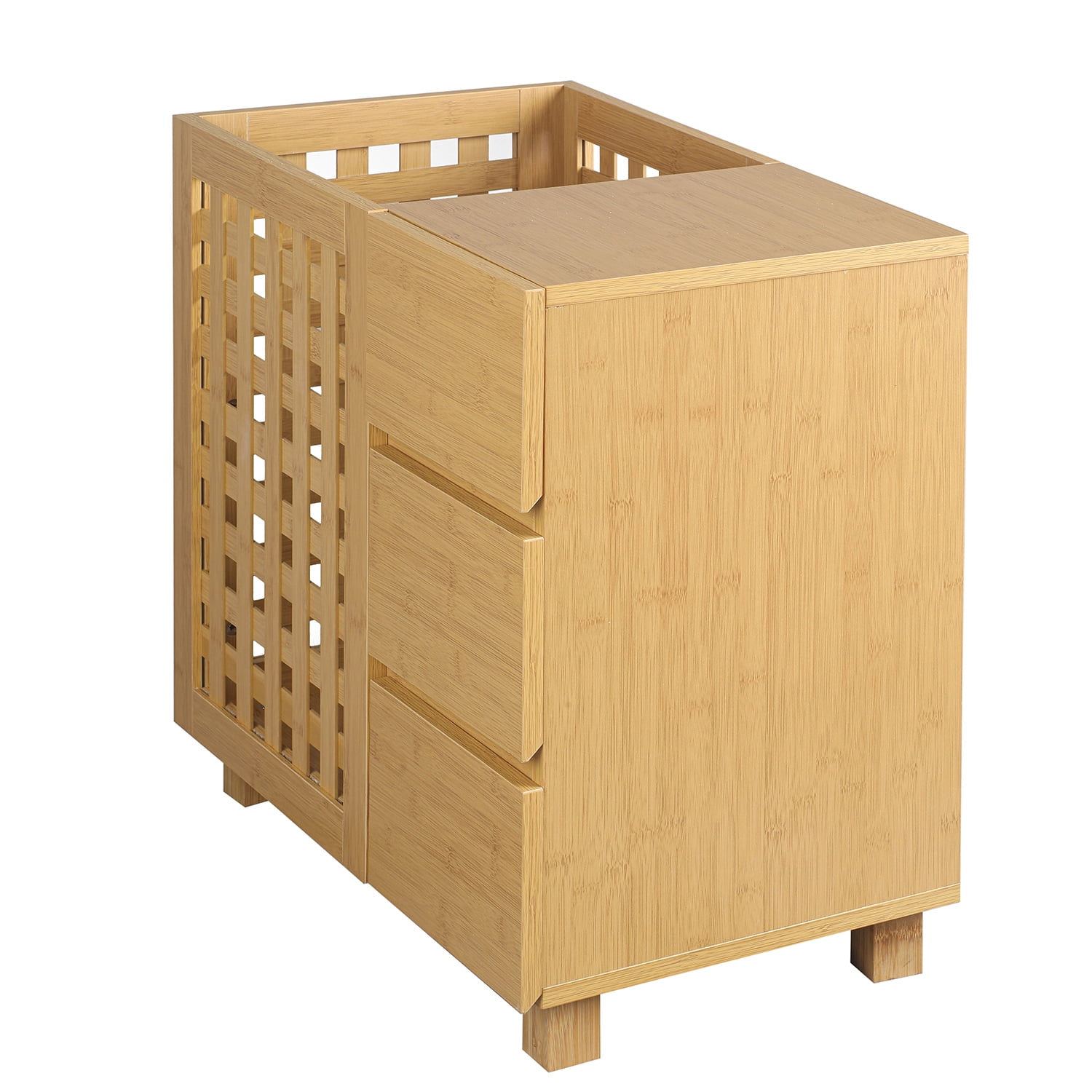 Kadyn Bamboo Bathroom Storage Organizer Cabinet, Out Bamboo Laundry Hamper for Home , Laundry Hamper Basket with Drawers, Nature