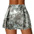 thumbnail image 4 of Womens Pleated Tennis Skirt with Shorts High Waisted Sequin Printed Workout Skirts Comfort Trendy Shorts Dressy Casual Summer,Silver,2XL, 4 of 6