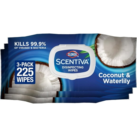 Scentiva Disinfecting Wipes, Coconut and Waterlily, 75 Count, Pack of 3 (Package May Vary)