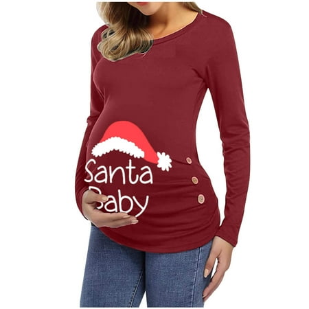 

Maternity Tops Christmas Womens Maternity Pregnancy Casual Long Sleeve Letter Print T Shirt Tunic Top Dress Wine XL