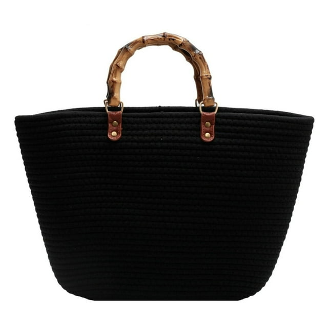 Beach Bags Bamboo Handle Beach Vacation Bags Striped Exquisite for Seaside Party