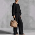 thumbnail image 6 of Mifsaly 2 Piece Linen Set for Women Crewneck Balloon Sleeve Tops and Lounge Trousers Trendy Going Out Travel Airport Vacation Matching Outfits, 6 of 6