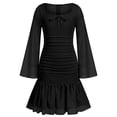 thumbnail image 2 of IBTOM CASTLE Teen Girls Dress Graduation Dress for Girls Long Bell Sleeve Mermaid Hem Prom Bodycon Dress With Shorts Bowknot Slim Fit Dresses Homecoming Birthday Outfit 9-10 Years Black, 2 of 7