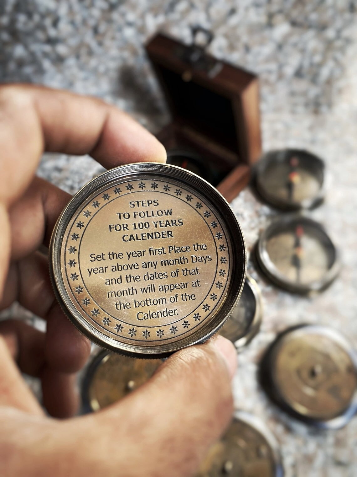 Handmade Brass Compass & 100-Year Calendar with Wooden Box – Nautical Desk Decor