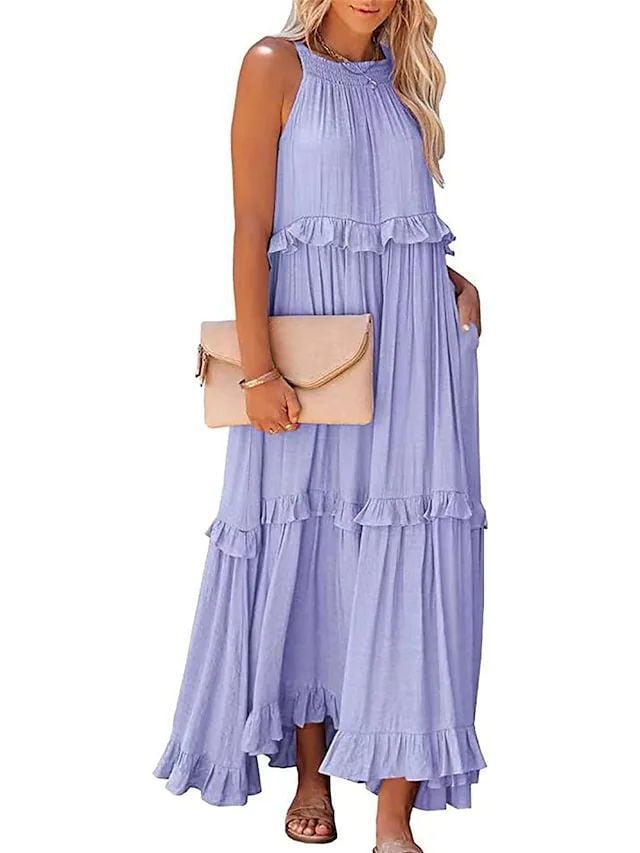 Aurier Round Neck Sleevelss Maxi Dress, Purple/Multi, Dresses