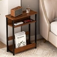 thumbnail image 4 of GarveeHome Narrow Side Table with Storage Shelf, 3-Tier Slim End Table with Magazine Holder, Modern Sofa Thin Tables, Walnut, 4 of 7
