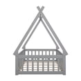 thumbnail image 6 of Twin Floor Bed with Fence and Door, Wooden Montessori Bed Frame with Sturdy Slats Support, Tent-Shaped House Teepee Bed with Triangle Structure, Bedroom Furniture for Boys Girls, Gray, 6 of 7