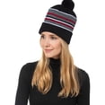 thumbnail image 3 of Sportsman Unisex 12" Striped Pom-Pom Cuffed Beanie Hat Fleece Lined for Cold Weather, Black/ White/ Grey/ Red, 3 of 3