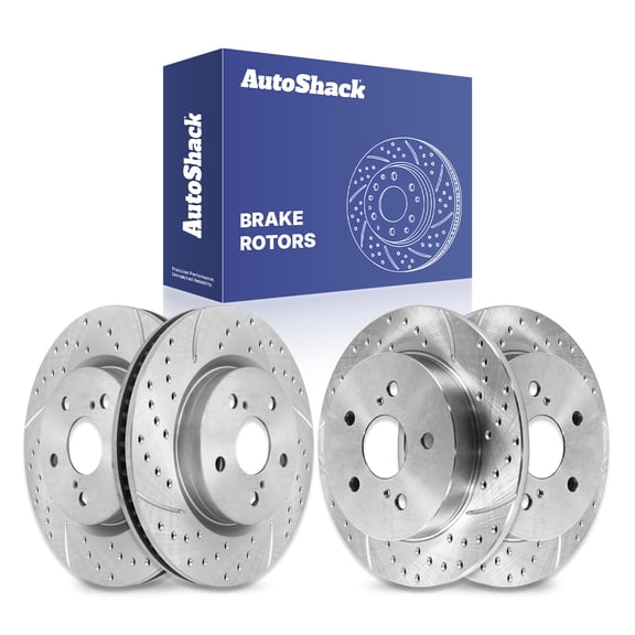 AutoShack Front & Rear Brake Rotors for Toyota, RAV4 2019-2024 Camry 2018-2024 Corolla Cross 2022-2024, AWD FWD L4 2.0L 2.5L V6 3.5L - Silver Zinc Coated Drilled & Slotted - SilverShield Pro