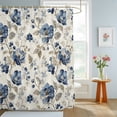 thumbnail image 4 of Navy Blue Floral Shower Curtains for Bathroom, Beige Vintage Farmhouse Botanical Leaves Waterproof Fabric Shower Curtain, Decorative Bathroom Curtain for Bathtub, 72"x84" , No Hooks Included, 4 of 9
