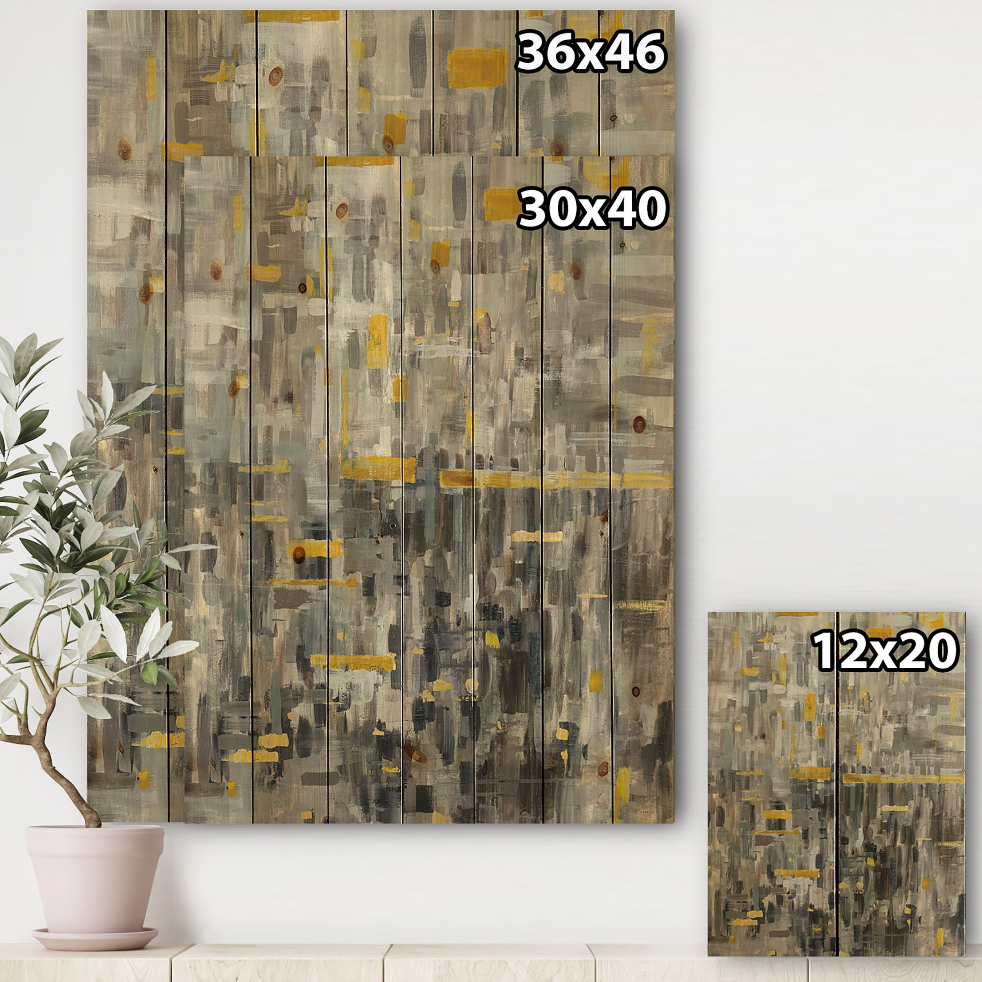 Designart 'Abstract Glam Gold Reflection' Modern & Transitional Print on Natural Pine Wood