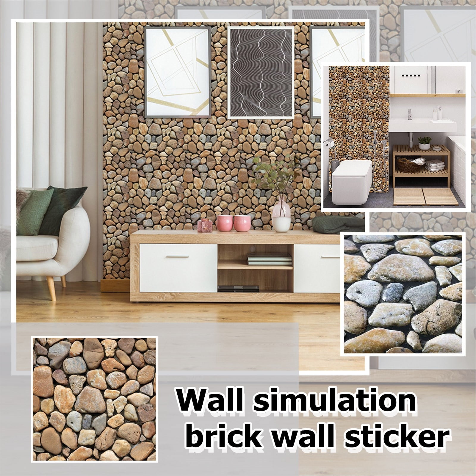 Rustic 3D Wall Decal Geometry Brick Stone Self-Adhesive Wall Sticker Panel Decor